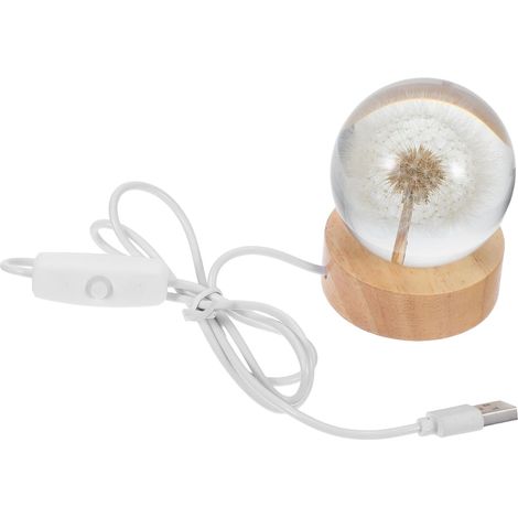 Veilleuse Boule Cristal Pissenlit avec Base Bois USB Lampe (1/5)