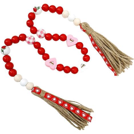 Guirlande de perles en bois pour la Saint-Valentin, 2 pièces, perles en forme de cœur, style rustique (1/5)