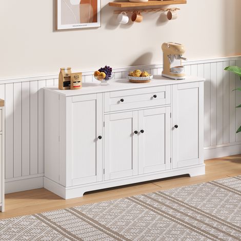 Credenza da cucina 138x40x85 cm, con cassetti, ante e ripiani regolabili, Struttura Stabile, in MDF Bianco (1/5)