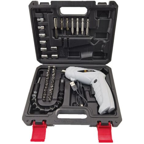 1 Ensemble Kit de Tournevis Électrique sans Fil Rechargeable 3.6V avec Accessoires pour Bricolage et Réparations à Domicile,Gris, 47 pièces (poignée non recouverte de caoutchouc)