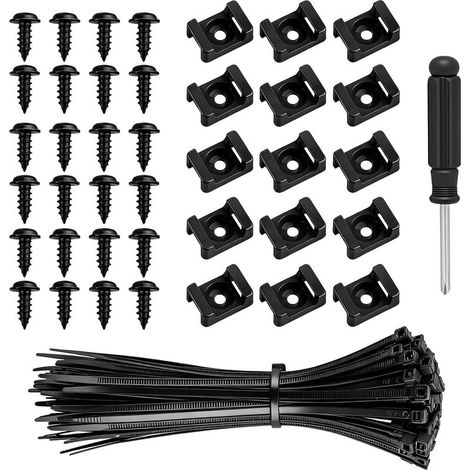 110 Pcs fixation cable electrique, base de fixation Colliers de serrage et colliers en nylon (fixation par vis) pour gestion des câbles à maison et bureau (1/5)