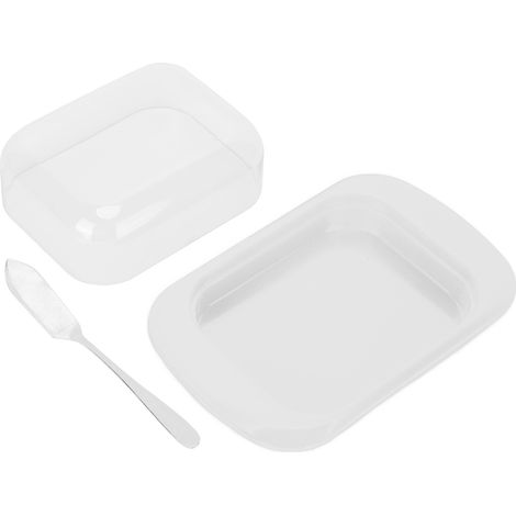 Beurrier rectangulaire large avec couvercle, couteau, petit plateau à fromage portable pour la cuisine, blanc (1/5)
