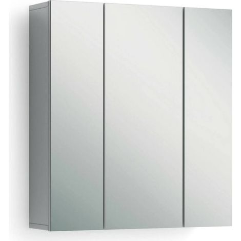 Mobile Pensile Algeri, Specchio Incluso, Made in Italy, 17x70h cm Bianco Lucido