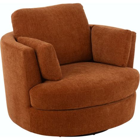 Fauteuil pivotant rond 109x100x89 cm en tissu rouille (1/5)