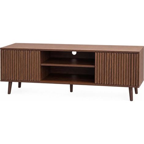 Mobile TV in MDF effetto noce 138 cm con ripiano aperto e 2 ante (1/5)
