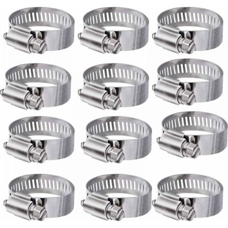 Collier de serrage 12 pièces Collier de serrage réglable en acier inoxydable 304 Collier de serrage en acier inoxydable pour tuyaux d'eau domestiques, réservoirs de gaz, tuyaux de voiture (10-16 mm) (1/5)