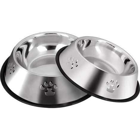 2 cuencos de acero inoxidable para perros y gatos con un diámetro de 15 cm. (1/2)