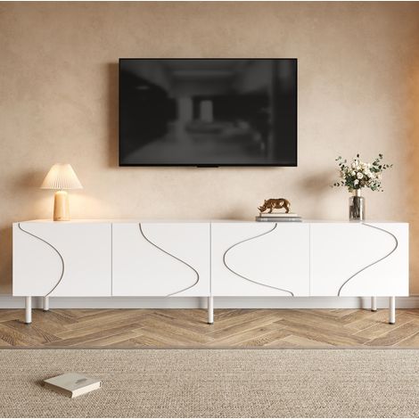 Mueble TV 170 x 35 x 50 cm, 4 puertas con Push-to-Open, blanco OKMYHOME (1/5)