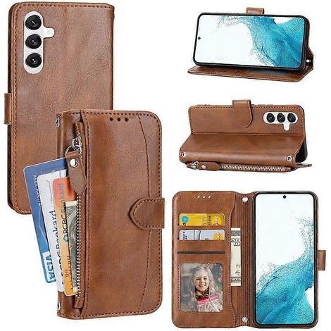 Compatible pour Samsung Galaxy A55 5G Fermeture éclair en cuir Étui Portefeuille Couverture de téléphone avec 2 sangles (1/5)