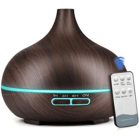 BelleRise - Diffuseur Huiles Essentielles 500ml Ultrasonique Noir, Humidificateur Silencieux avec Télécommande, LED 7 Couleurs, Aromathérapie (1/3)