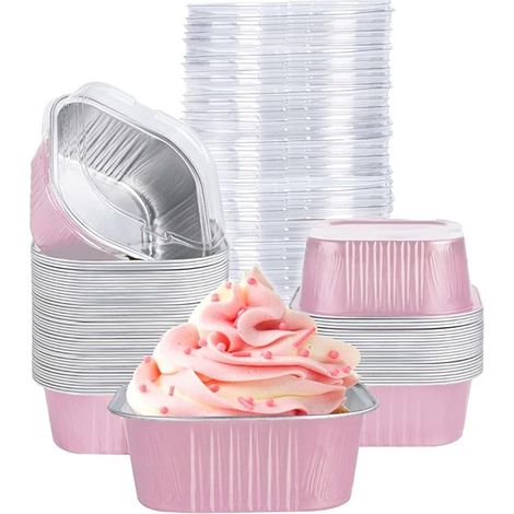 Mini Cake Pans With Lids - 5 Oz Square Aluminum Foil Baking Cups - Disposable Dessert Cups For Parties Weddings Picnics - 40 Pack (1/5)