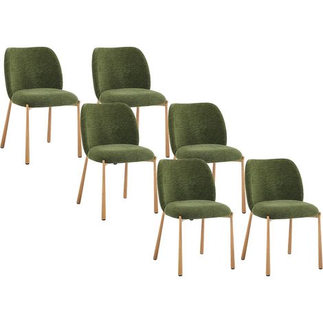 Lot de 6 chaises en tissu texturé et métal effet bois - Vert - JIZAK (1/3)