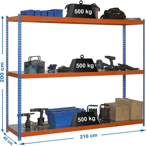 SimonRack Scaffale Industriale, 2000x2100x450 mm, 3 Ripiani in Metallo, Portata 500 kg per Ripiano, Scaffale Carichi Pesanti, Blu/Arancione/Zincato – Simonforte