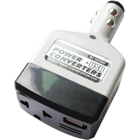 Praktischer Kfz-Wechselrichter mit USB-Anschluss für 12V/24V Gleichstrom auf 220V Wechselstrom.