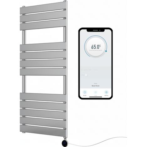 Richmond WiFi Smart Electric Heated Towel Rail Chrome Flat Panel 500mm W x 1200mm H