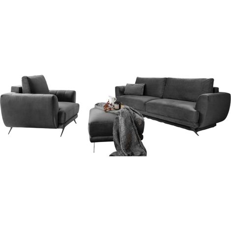 Ensemble canapé convertible velours gris foncé Zora - 1 canapé 3 places + 1 fauteuil + 1 pouf (1/5)