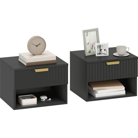 Lot de 2 tables de chevet suspendues - HOMCOM - tiroir à fermeture douce - niche de rangement - MDF - 40x34x29cm - noir (1/5)