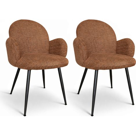 Lot de 2 fauteuils de table pied métal et tissu tweed, GINETTE (1/4)