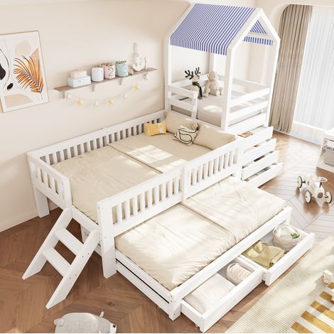 Cama litera infantil 90x200 con cama nido 90x190 y cajones blanca (1/5)