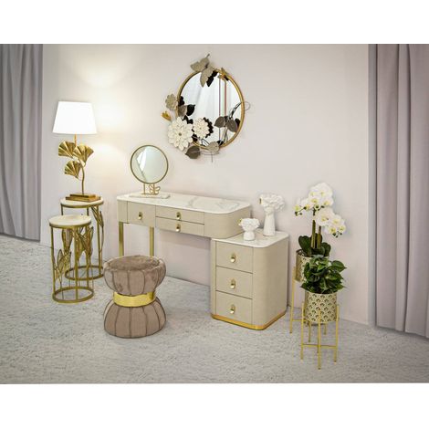 Dmora - Tocador Apoteosi Mesa de tocador, Estación de maquillaje, Mueble consola, 120x40 h75 cm, Crema y Oro (1/5)