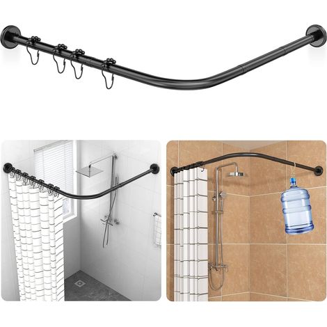 Tringles de Rideau de Douche en Forme de L, Tringle Douche Angle en Acier Inoxydable Avec 18 Anneaux, (70-100×110-170cm), Montage Percé, Pour Salle de Bains, Magasin de Vêtements, Espace Privé Noir (1/5)