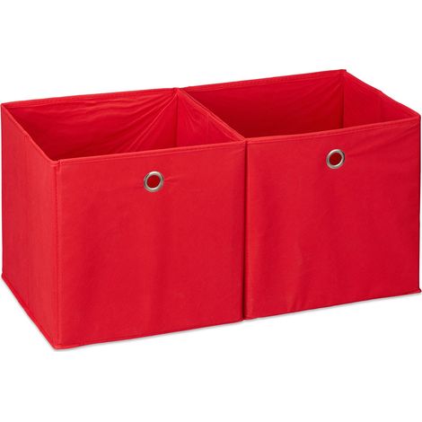 4 x Aufbewahrungsbox Stoff, quadratisch, Aufbewahrung für Regal, Stoffbox in Würfelform, HxBxT: 30 x 30 x 30 cm, rot