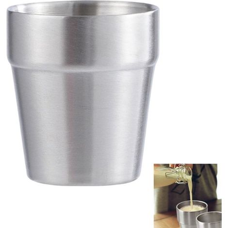1 verre à café/thé, tasse à boisson, en acier inoxydable, à double paroi, idéal pour le camping, la maison, la cuisine, les voyages et le camping. Couleur argentée. Dimensions : 8,3 x 8,3 x 9,5 cm. Co (1/5)