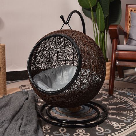 Panier en rotin pour chat, balancelle toutes saisons, hamac pour animaux, lavable, panier tendance, lit pour chat, panier semi-fermé pour chien