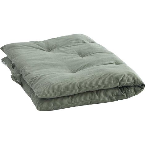 Surmatelas édredon en coton vert jade et gris clair 80 x 120 cm – Motif rayé tendance – Pour canapé, lit ou salon de jardin (1/3)