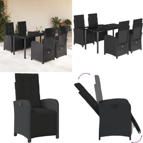 5-tlg. Garten-Essgruppe mit Kissen Schwarz Poly Rattan - Gartenmöbel - Gartenessgruppe (1/5)