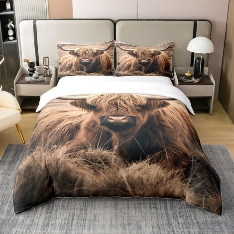Housse de couette 100 % coton - Motif vache et safari africain - 155 x 220 cm - Motif 3D - Décoration de chambre à coucher (1/5)