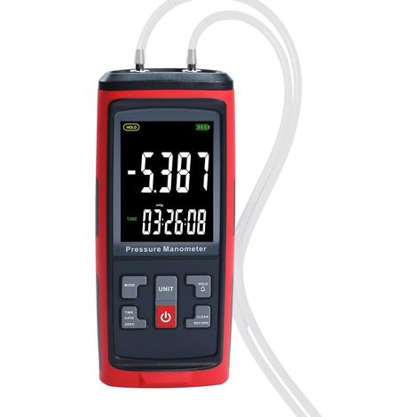 Manomètre de Pression Numérique Différentiel avec 13 Unités (bar, mbar, kPa, psi) pour Air et Gaz, Testeur HVAC, avec Plage de Mesure de ±50 kPa (kilopascals) et Enregistrement des Données (1/5)