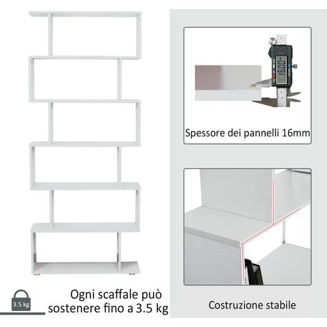 Bibliothèque design bureau, étagère en bois blanc 80x24x191 cm, rangement moderne. (1/5)