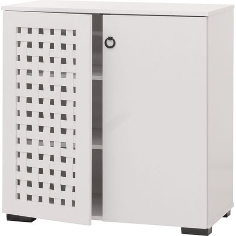 [NEUWERTIG] Kommode HHG-355, Sideboard Schrank Anrichte, 3D-Flecht-Design 2 Türen 3 Staufächer Soft-Close, 82x80x37cm weiß