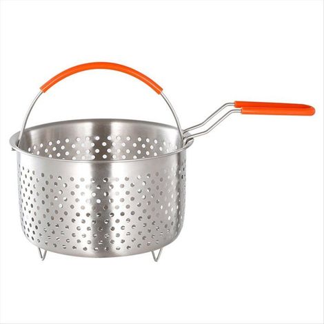 Panier à friteuse avec poignée, acier inoxydable 304, lavable au lave-vaisselle, forme ronde pour une cuisson pratique. (1/5)