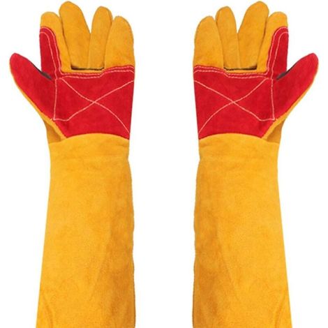 Gants de soudeur en cuir – Manches extra longues 61 cm – Résistants à la chaleur – Protection pour soudage, barbecue et jardinage (1/5)