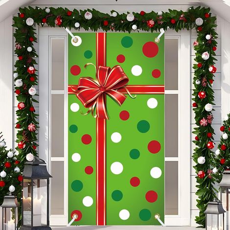 Bannière de porte Monstre de Noël, Décoration de porte d'entrée, Décoration extérieure pour les fêtes, Drapeau Joyeux Monstre de Noël - 90 x 180 cm (Perforation + Ruban) - Style 33