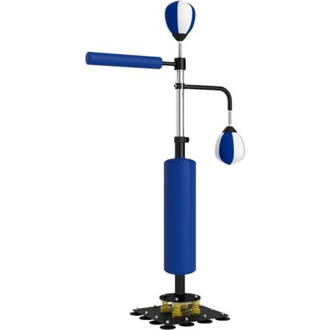 Ring da boxe, due speed ball, bastone da pugilato girevole, cuscinetto per calci, altezza regolabile, acciaio, 107 x 36 x 140-205 cm, blu, spedizione in loco. (1/5)