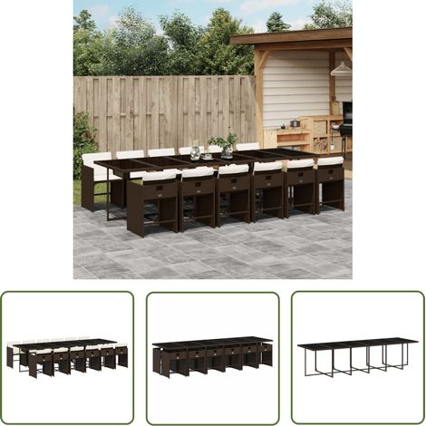 The Living Store 13-tlg. Garten-Essgruppe mit Kissen Braun Poly Rattan - Gartengestelle - Gartenmöbelset - Esstisch - Outdoor Möbel - Terrassenmöbel (1/5)