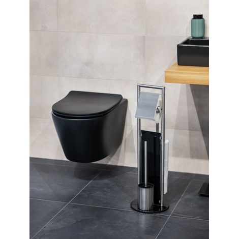 WENKO WC-Garnitur Ravina Edelstahl matt - mit Toilettenbürste, Silber matt