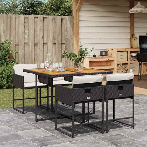 vidaXL 5 Piece Garden Dining Set with Cushions Black Poly Rattan (1/5)