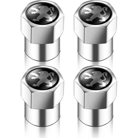 (Argent, lot de 4) 4 bouchons de valve de pneu compatibles avec Peugeot 206, 208, 306, 307, 308, 407, 508 et 2008 (accessoires auto). (1/5)