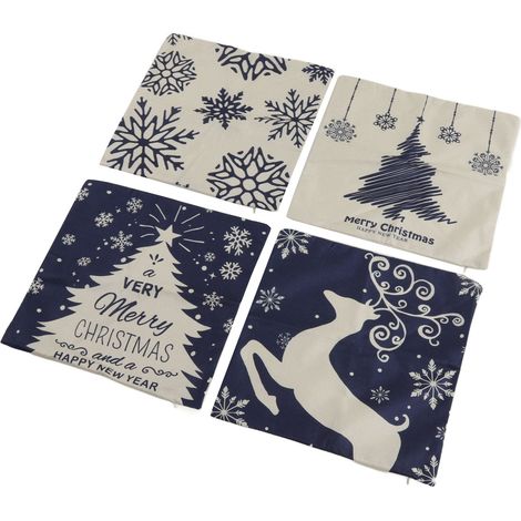 4pcs Housses de Coussin Noël 45x45cm Cerf Flocon Bonhomme de Neige Lin Doux et Confortable Taies d'Oreiller Décoratives pour Canapé Maison 03 (1/5)