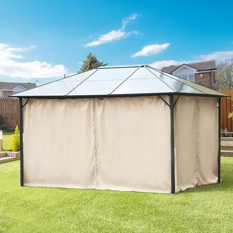 4 Seitenwände für Pavillon 3,5 x 2 m mit 48 Haken und C-Ringen für Pergola-Pavillon, beige