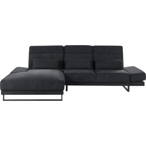 Canapé d'Angle à Droite en Tissu Rembourré Pieds en Acier Accoudoirs et Dossier Réglables Meuble de Salon Noir Ikast (1/5)