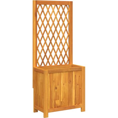 Macetero bancal elevado plantas flores terraza jardín con enrejado 55 x 29,5 x 132 cm madera maciza de acacia marrón 020038299