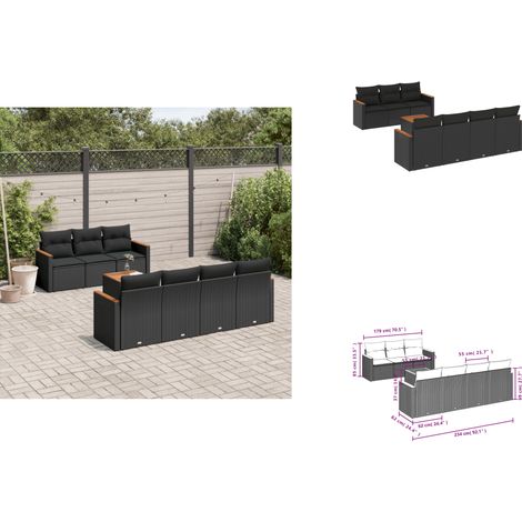 8-tlg. Garten-Sofagarnitur mit Kissen Schwarz Poly Rattan - Gartenmöbel - Outdoor Möbel - Esstisch - Lounge Set - Rattan Gartenset (1/3)