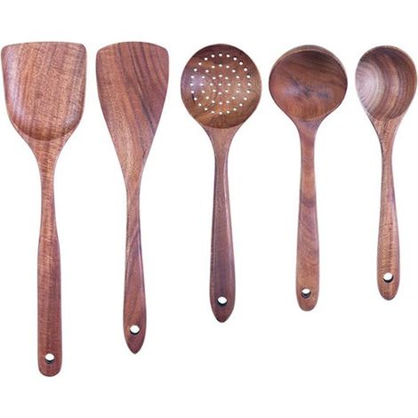 5 pièces ensemble d'ustensiles de cuisine en bois cuillères de cuisine en bois ensemble d'ustensiles de cuisine antiadhésifs réutilisables pour la cuisson (1/5)