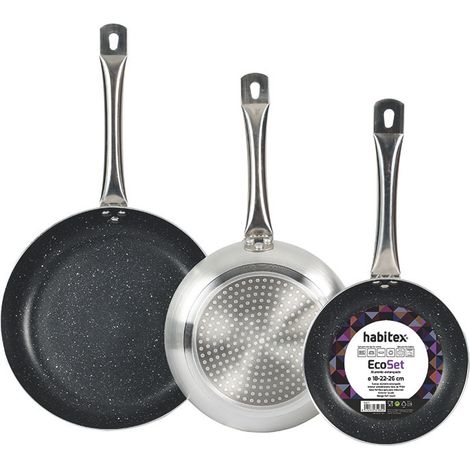 SARTEN ALUM. LOTE 3: 18-22-26CM. HABITEX -