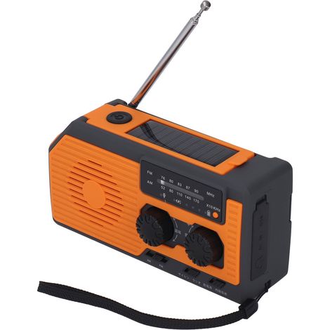 Radio solaire portable avec chargeur d'urgence, lampe torche LED, étanche IPX3, manivelle, batterie 5000 mAh, version japonaise orange (1/5)